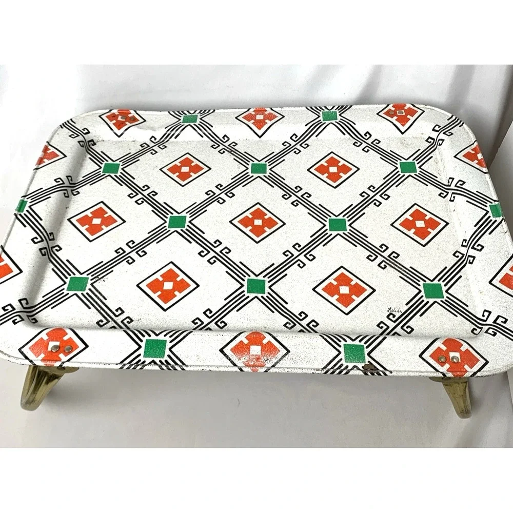 LaVada Metal TV Lap Tray Vintage Mod Folding Geometric Print